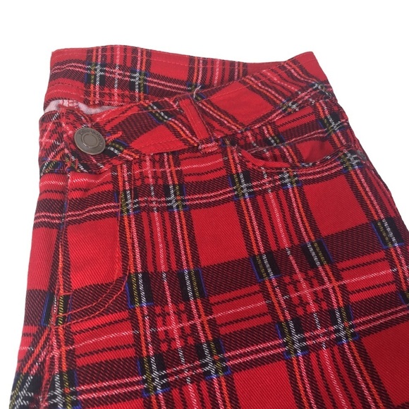 Vintage Connection 18 Tartan Red Plaid Skinny Pants 28 Waist Dark Academia - Picture 6 of 9
